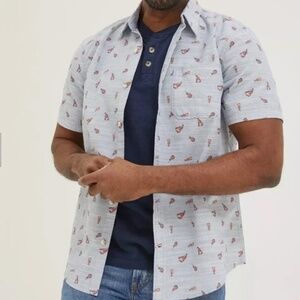 Fat Face Men's Gray Short Sleeve Shirt with Lobster Pattern SIZE LARGE NWT